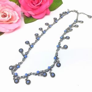 Vintage PD Crown Boho Blue Stone Multi Pendant Silver Metal Necklace